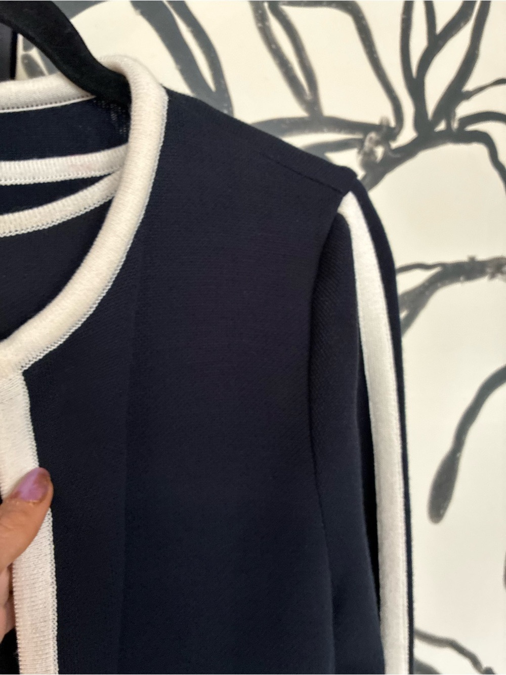 Claudius 1927 Navy Knit Longline Cardigan And Matching Dress With Cream Trim View 3